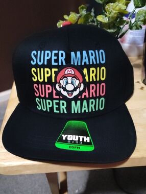Nintendo Black Snapback Hat with Multicolor Super Mario Graphics